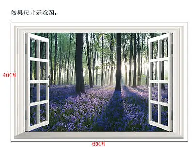 Модные большие 3D наклейки на стены лавандового леса окна съемные стикеры