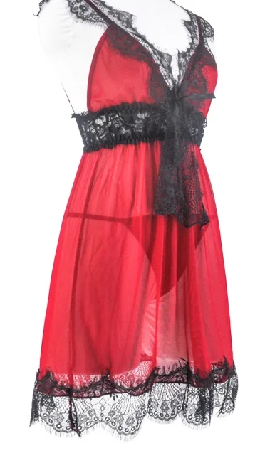 Purple Perspective Lace Sling Strap Nightwear With Thong Women Gecelik Camisola Sexy Sleepwear Nightgown Set Baby Doll Lingerie |