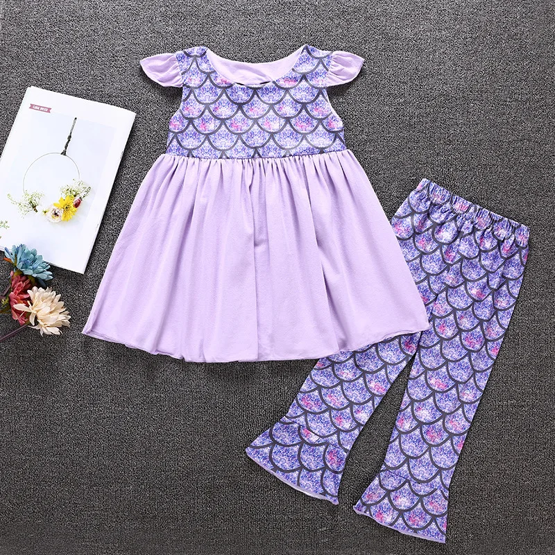 Summer children two-piece cartoon Mermaid dress + leisure pants suit girls short-sleeved clothes 2-6T | Детская одежда и обувь