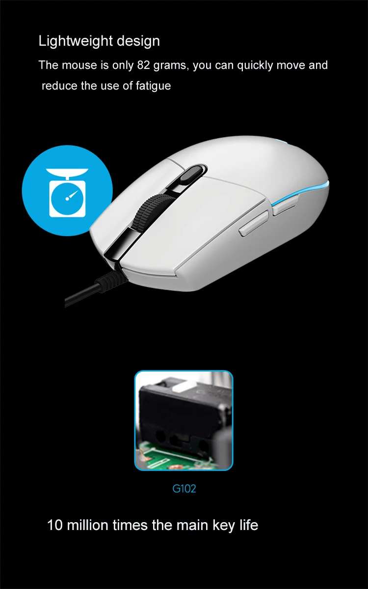 Оригинальная проводная мышь logitech G102 с коробкой, игровая мышь soris 200-8000 dpi, компьютерная мышь, RGB перезаряжаемая мышь