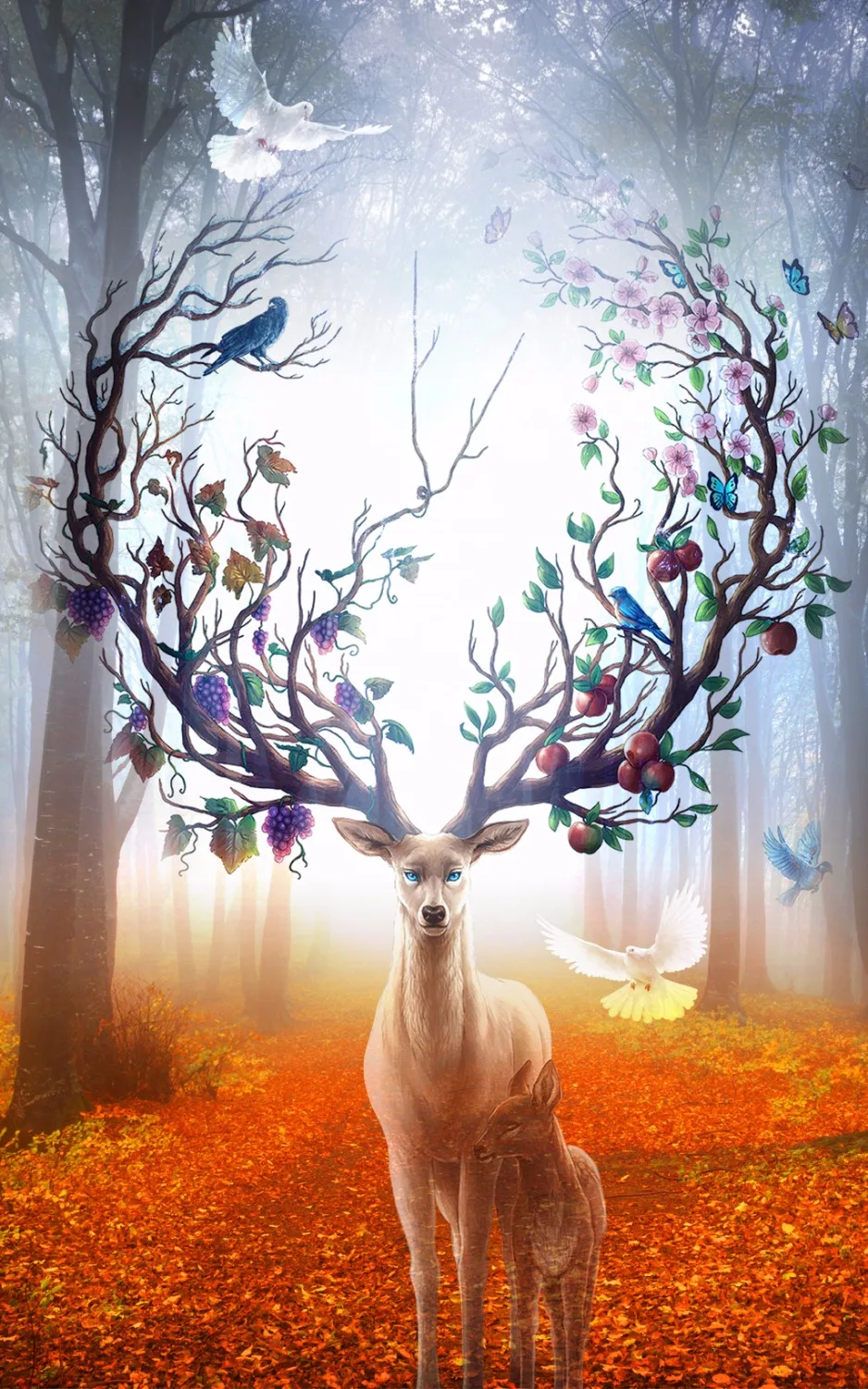 3D занавески для спальни с изображением оленя золотистых дорог деревьев гостиной