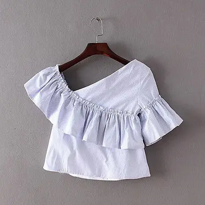 Модная летняя рубашка на одно плечо женская шифоновая блузка с коротким рукавом