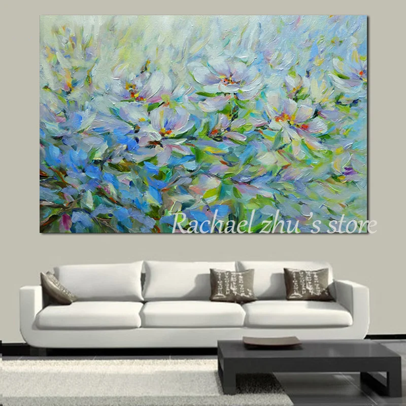Large Size Hand Painted Abstract Blue and WhireOil Painting On Canvas Wall Landscape Pictures For Living Room Home Decor |