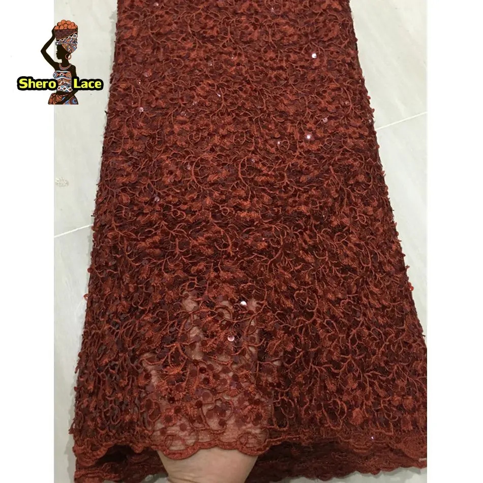 Color 1 Горячая Распродажа оранжевого цвета нигерийская кружевная ткань Африканский французский Тюль кружевная ткань с множеством блесток для свадебного платья - Цвет: Color 1