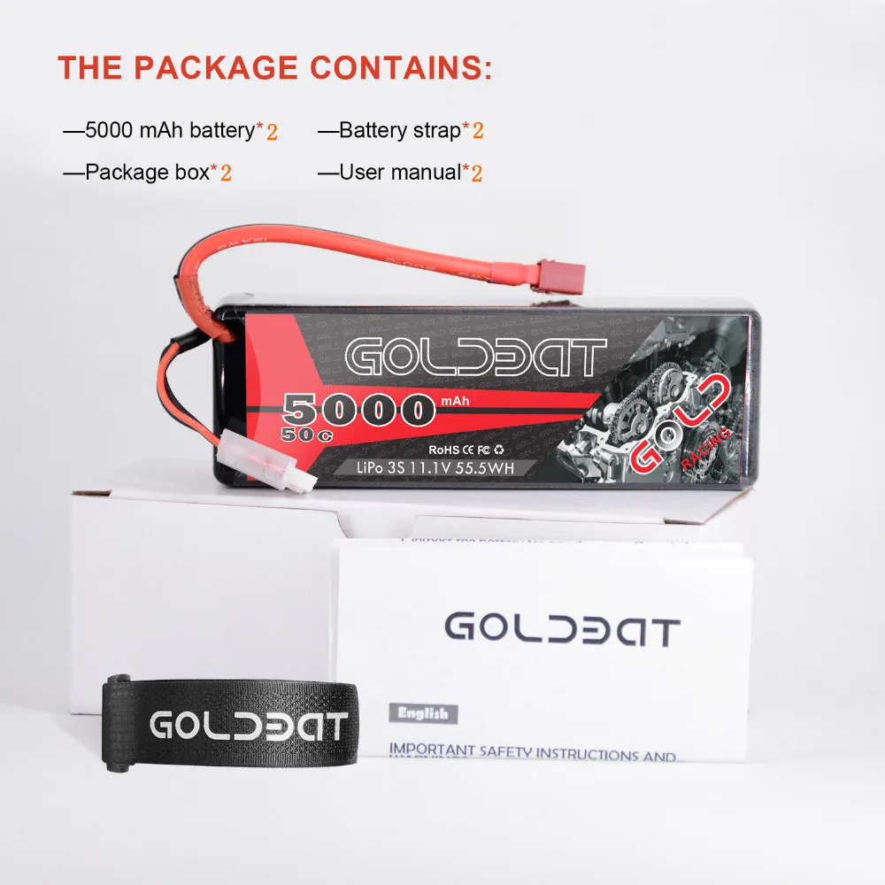 

2UNITS GOLDBAT 5000mAh LiPo Battery for rc car 3S RC LiPo Battery LiPo 11.1V 3S lipo 50C with XT60 T Plug For RC Heli Car Boat