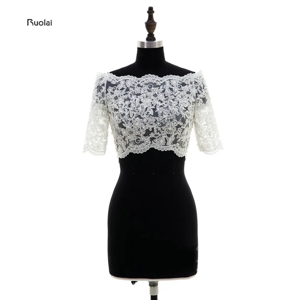 

2018 Charming Ivory Lace Half Sleeve Wedding Wrap Bridal Jacket Off The Shoulder Wedding Accessories Custom Made