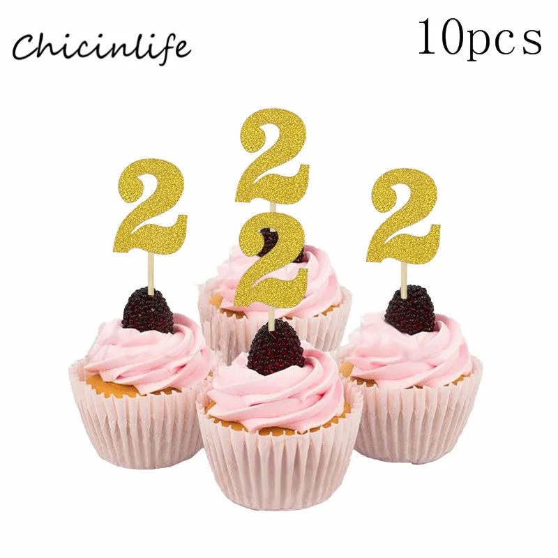 Chicinlife 10 шт. два украшения для капкейков 2nd День Рождения украшения 2 украшения для кексов напиток соломы юбилей поставки