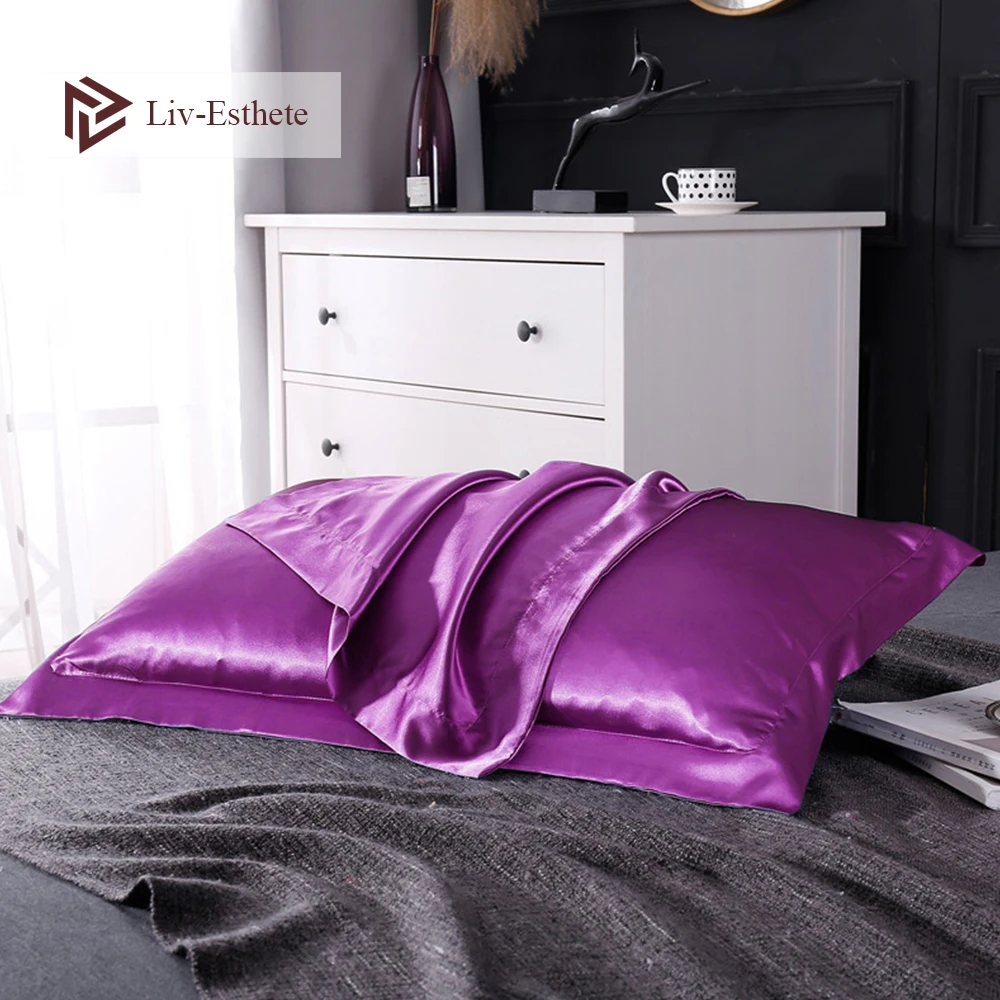 Liv Esthete Роскошная 100% атласная шелковая фиолетовая наволочка оптом Король 19 цветов