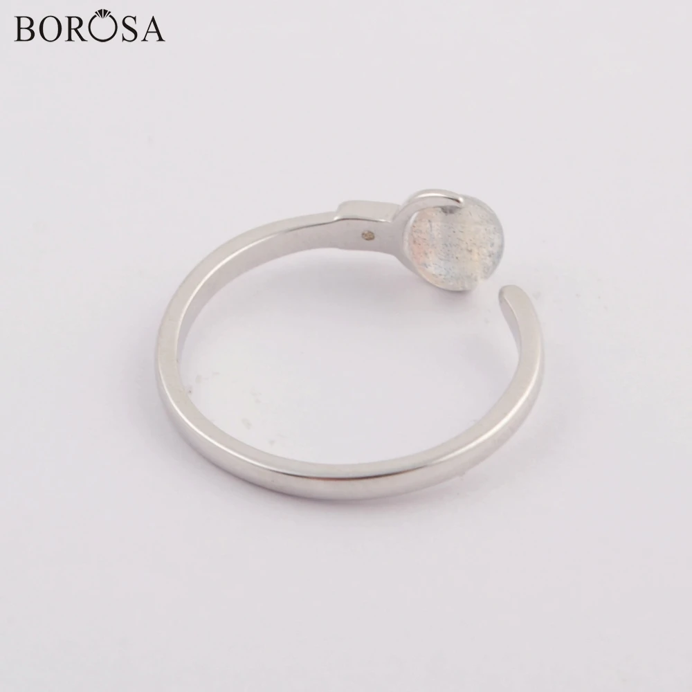 BOROSA 10 шт. модное кольцо из чистого серебра 92.5% пробы с натуральным лунным камнем