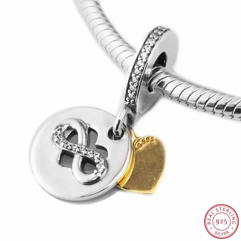 Прозрачный CZ 14 K Золотое сердце безделушки Висячие бусины для женщин Изготовление ювелирных изделий DIY Fit PANDORA Подвески Серебро 925 FL611K