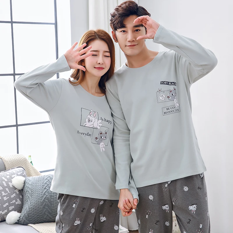 Новинка осенне-зимняя Пижама для пар из 100% хлопка с рисунком мультфильма