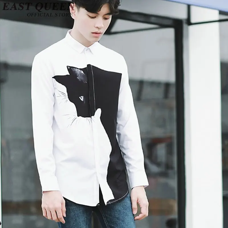 2018 последние мужские модные рубашки с длинным рукавом мужская рубашка котом