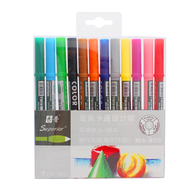 

Superior 12 Colors/Set Artist Soft Dual Watercolor Brush Sketch Markers Water Based Ink Twin Tip Marker Pen for Drawing Manga