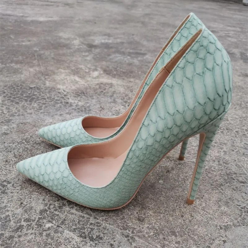 

New Mint Green Serpentine Tip High-heeled Shoes with 12cm Shallow Mouth and 10cm Small Size