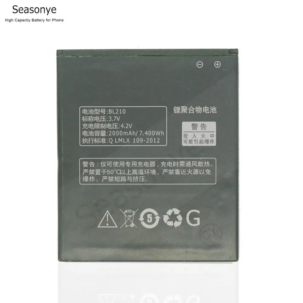 Seasonye 2000mAh / 7.400Wh BL210 BL 210 Сменный аккумулятор для Lenovo A536 A606 S820 S820E A750E A770E A656 A766 A658T S650 |