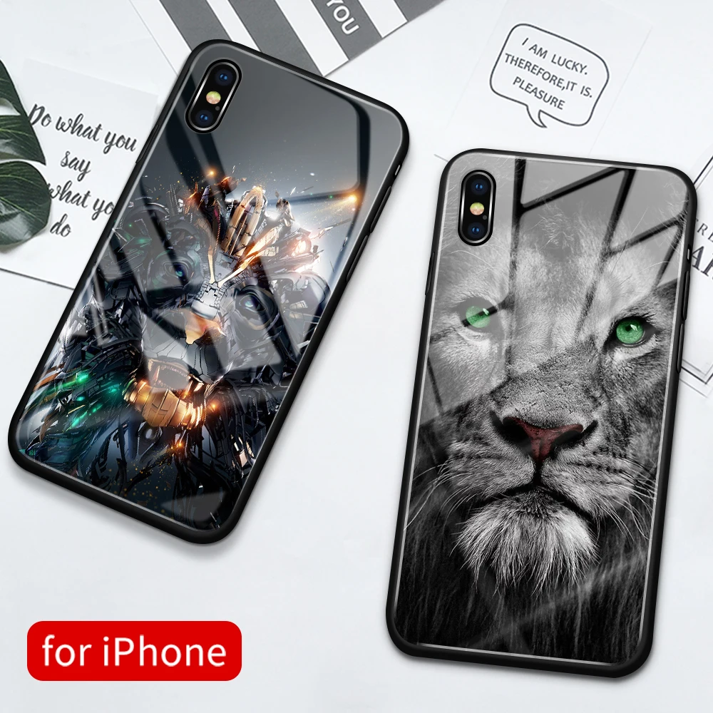 

Для Iphone 14 стеклянная задняя крышка Лев животное чехол Iphone 14 Funda для Iphone 6 6s 7 8 14 Plus X Xs Max Xr 11 12 13 14 Pro Max Se