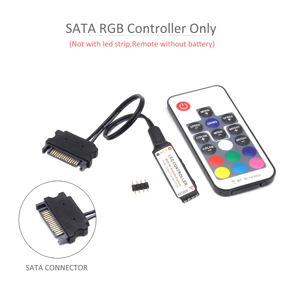 DC12V SATA RGB контроллер мини RF17 кнопок пульта дистанционного управления, Беспроводной большого размера с 4 Pin RGB контроллер для ПК компьютер чехол 5050 Светодиодные ленты освещения