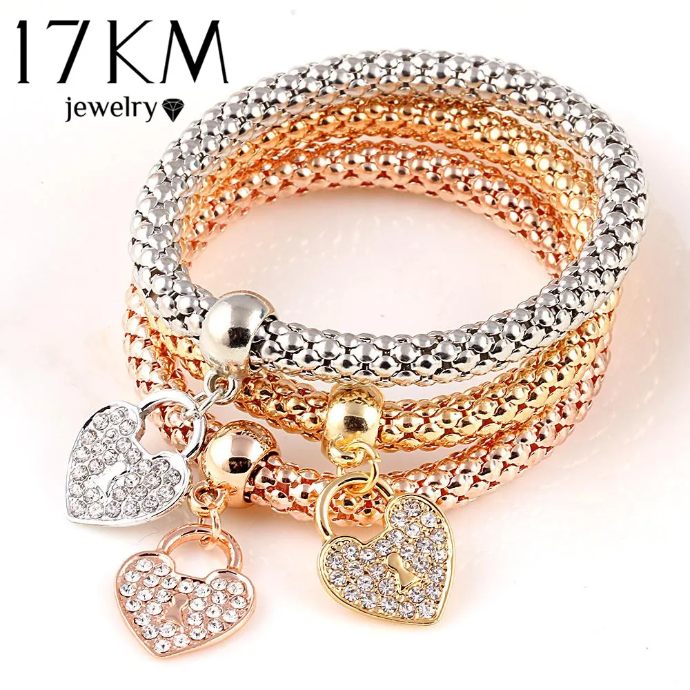 Женский многослойный браслет с сердечками 17KM 3 шт.|bracelets for|bracelets for womenelastic bracelet |