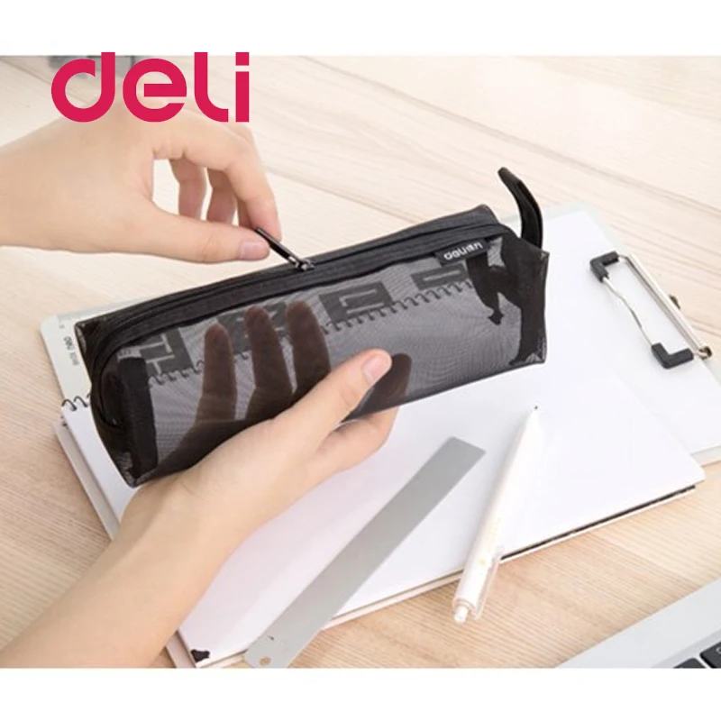Deli 1 шт. прозрачная сумка для карандашей черная газовая большая емкость студентов