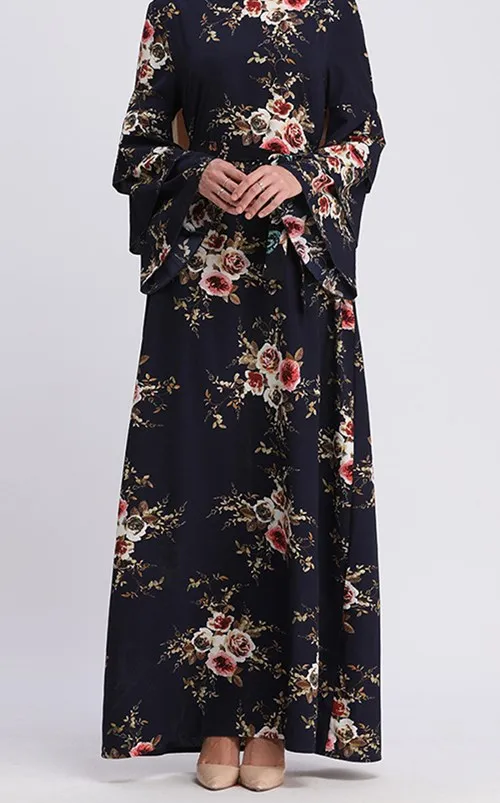 Abayas женская мусульманская одежда с цветочным принтом модные бандажные платья Хиджаб Макси мусульманское платье Бангладеш Кафтан Дубай, Турция Халат - Цвет: Abaya