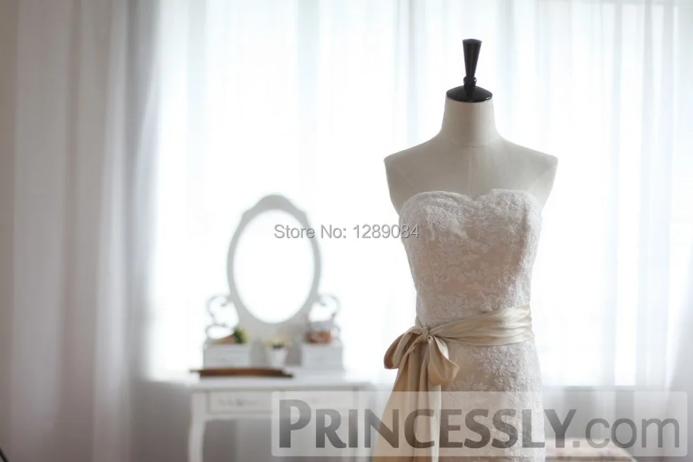 Real Picture Mermaid Sweetheart Sleeveless Court Train Bow Sashes Ivory Satin Vintage Lace Wedding Dresses Bridal Gowns 2015 | Свадьбы и