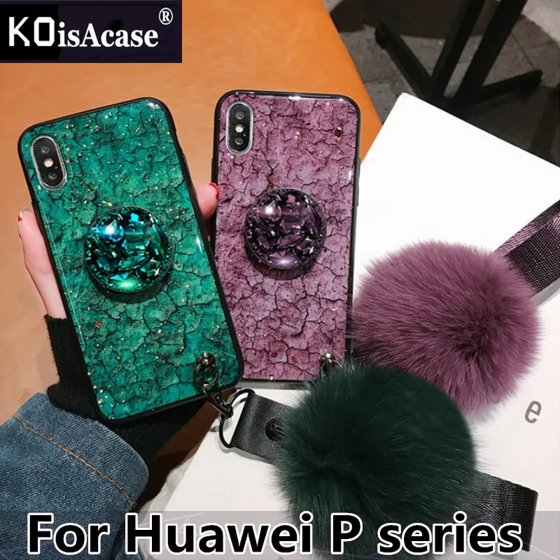 KoisAcase Luxury Epoxy Fashion Green Purple phone case For Huawei P10 Plus P20 PRO Lite Y9 2019 Rhinestone Hair Ball Soft Cover |