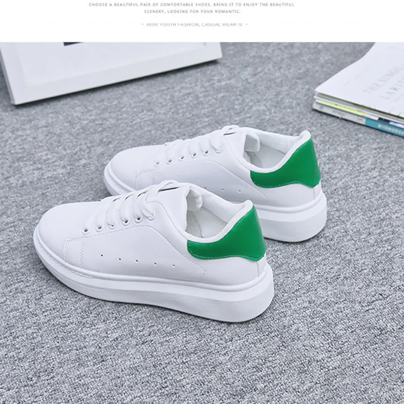 White Green Женская обувь; белые кроссовки для женщин; обувь для скейтборда; сезон весна-осень; женская повседневная обувь - Цвет: White Green