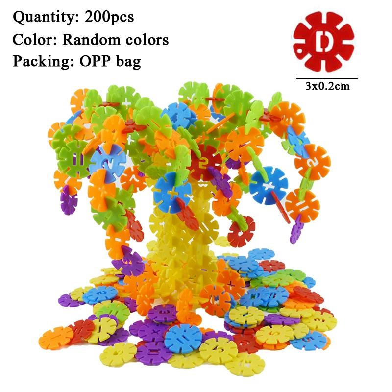 100/200/400pcs Монтессори Снежинка строительные блоки игрушка кирпич Снег DIY блок сборка раннего обучения игрушка GYH - Цвет: M 200pcs OPP