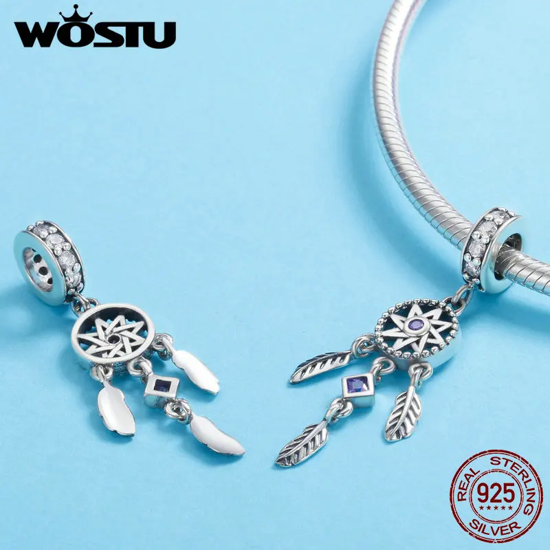 WOSTU Hot Sale Real 925 Sterling Silver Bohemia Dream Catcher Tassel Charms Bead For S925 Bracelet Pendant Jewelry DXC841 | Украшения и