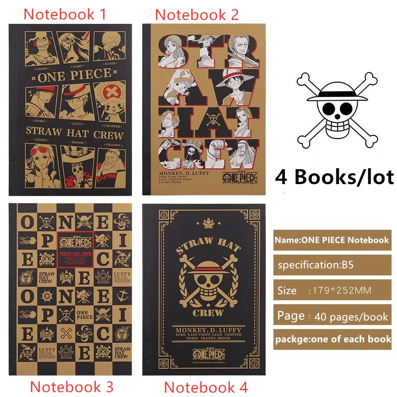 4 шт./партия Аниме ONE PIECE записная книжка для студентов Мультяшные Ноутбуки Косплей игрушки один кусок Pocketbook для коллекции комиксов