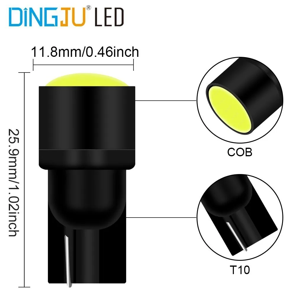 1PCS T10 W5W LED Car Interior Light COB Marker Lamp 12V 168 194 501 Side Wedge Parking Bulb Auto Car Styling