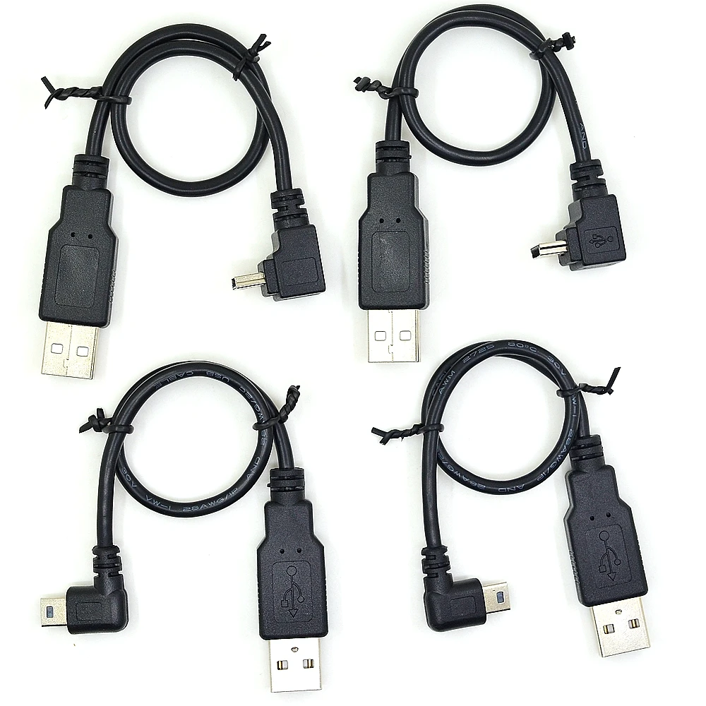 Угловой мини-USB-кабель для передачи данных с левой и правой стороны под углом 90 270