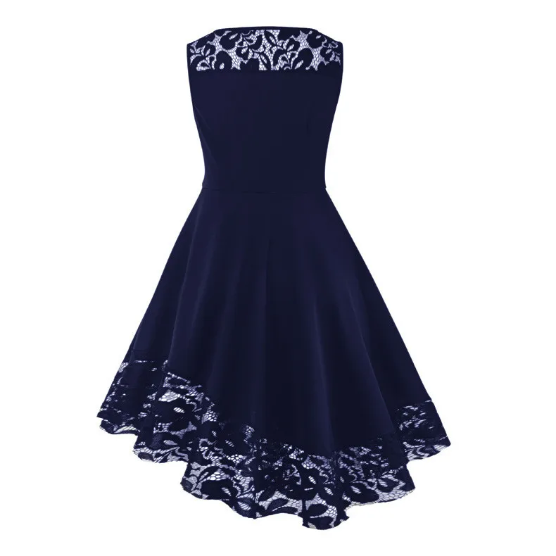 Женское винтажное однотонное кружевное асимметричное платье без рукавов в стиле