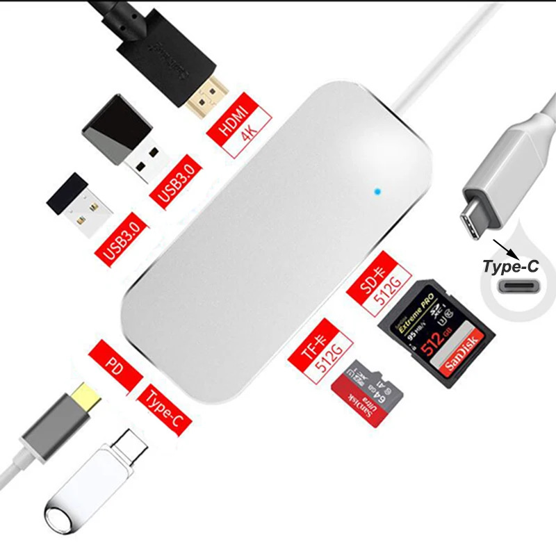 Baolyda USB C концентратор Type-C HDMI адаптер конвертеры 3 0 SD/TF кардридер PD Зарядка для ПК