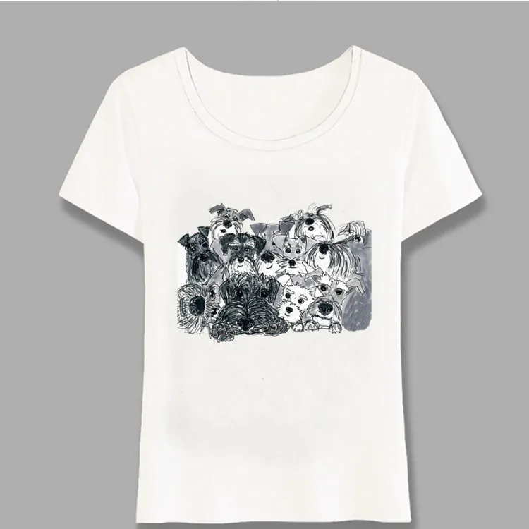 Pencil Sketch Schnauzer Art T-Shirt Summer Women T-shirt Funny Dog Abstract Print Casual Female Tops Maiden Tee Harajuku - Цвет: 1