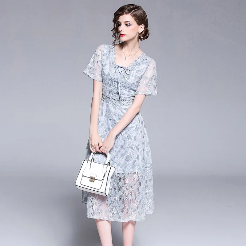Элегантное кружевное платье с коротким рукавом 2019 летнее женское модное узкая