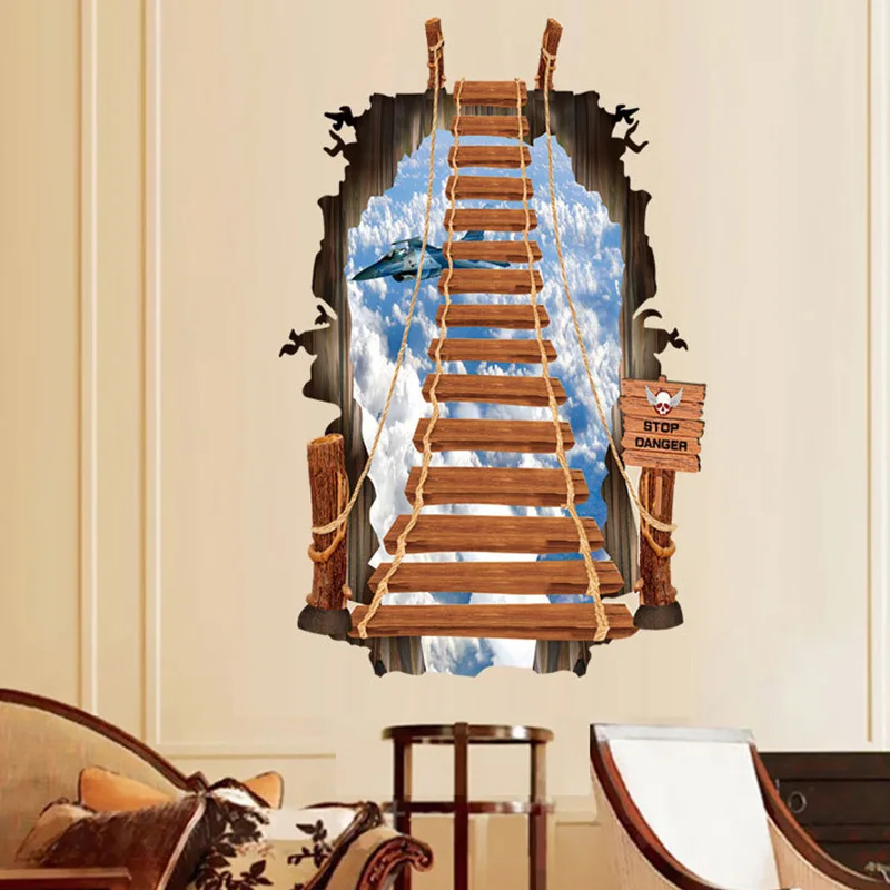 Creative 3D Staircase Sky Airplane Wall Sticker Personality Home Decoration Ceiling Living Room Floor Art Decals Wallpaper | Дом и сад