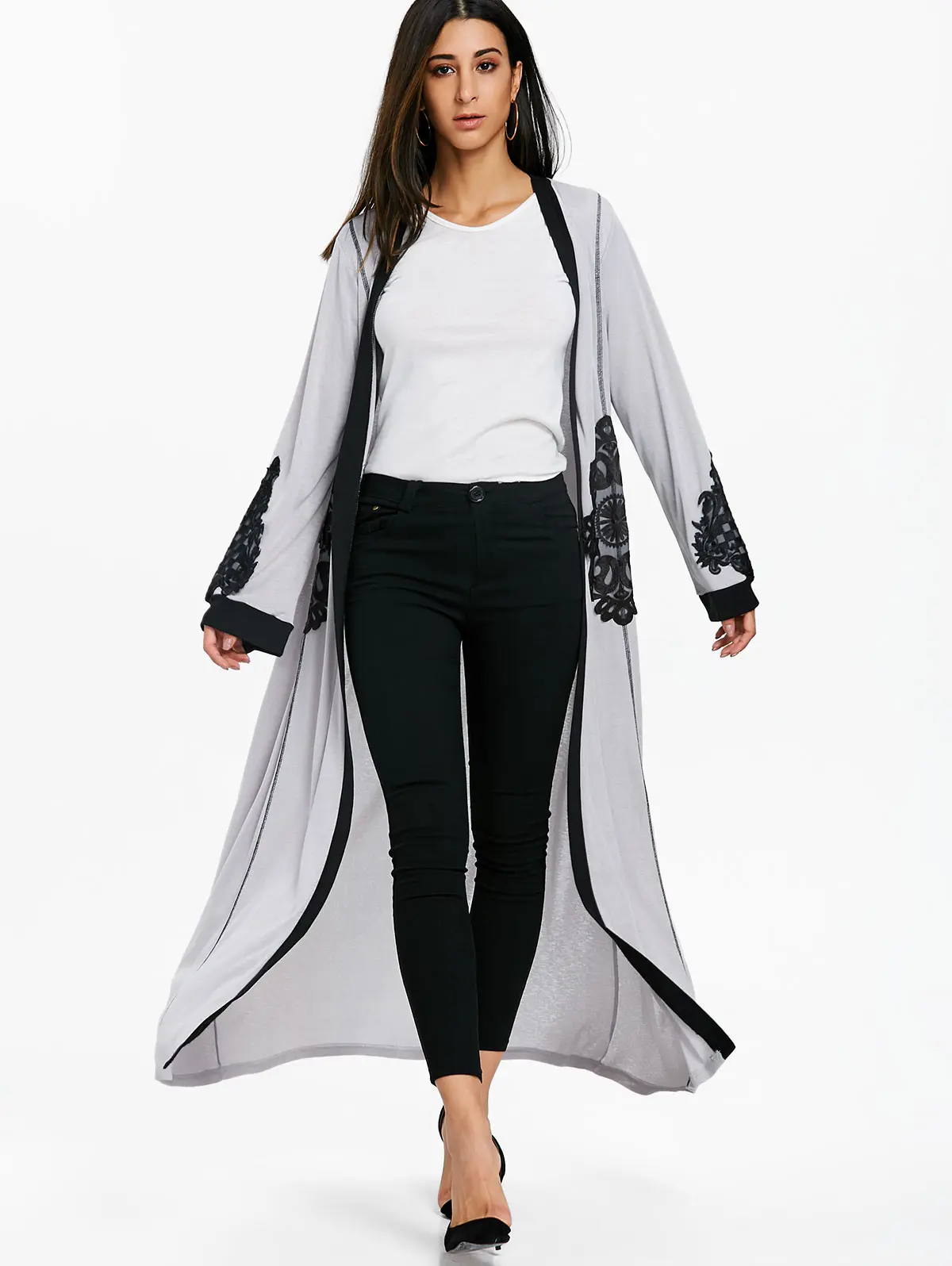 Женское длинное пальто VESTLINDA повседневный Тренч с кружевной вставкой спереди