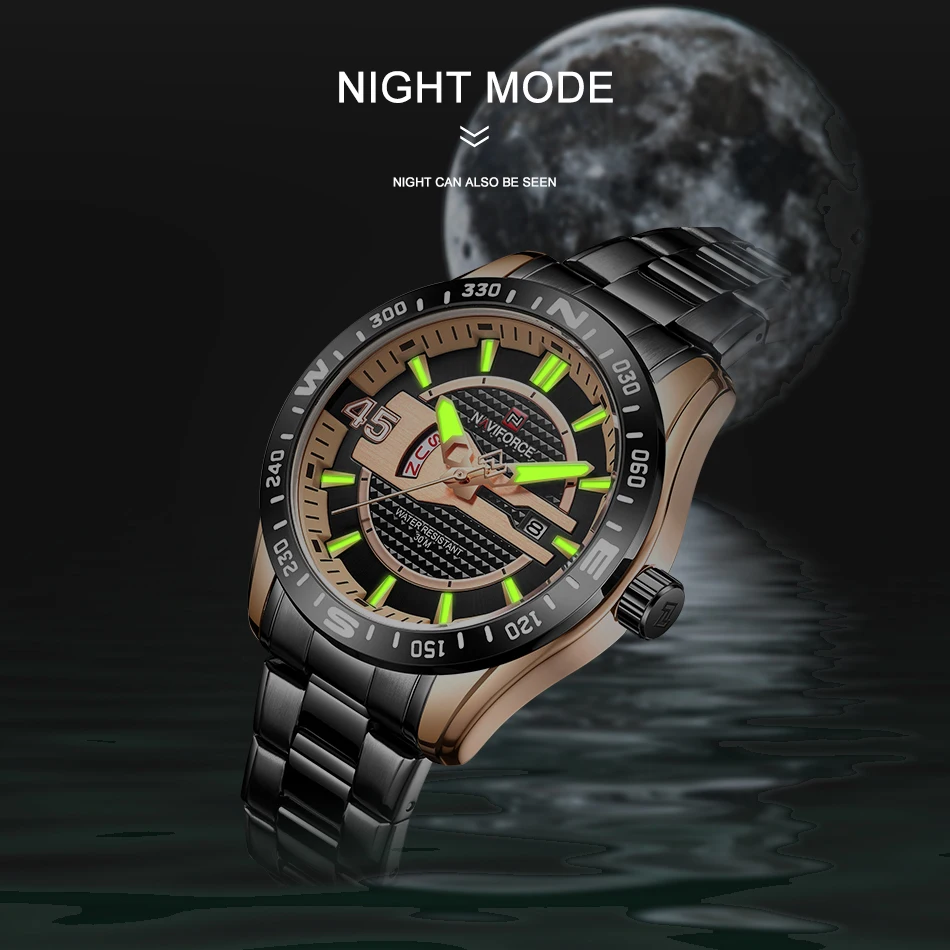 Часы наручные NAVIFORCE Мужские кварцевые люксовые брендовые полностью стальные