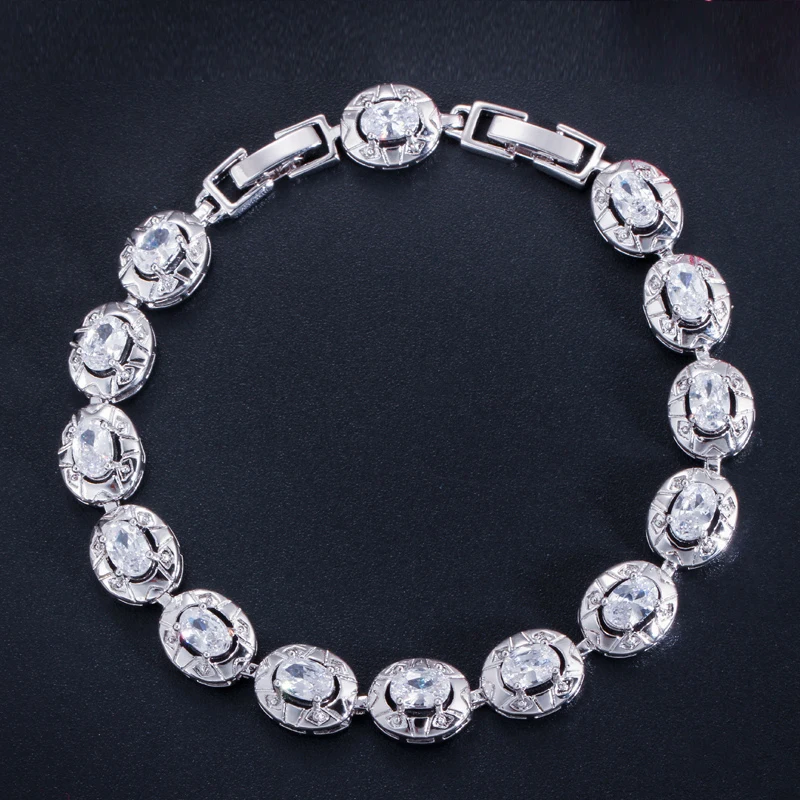 BeaQueen Luxury Yellow Gold Color Indian Jewelry Oval Round Cubic Zircon Crystal Setting Tennis Bracelets for Fashion Women B166 | Украшения