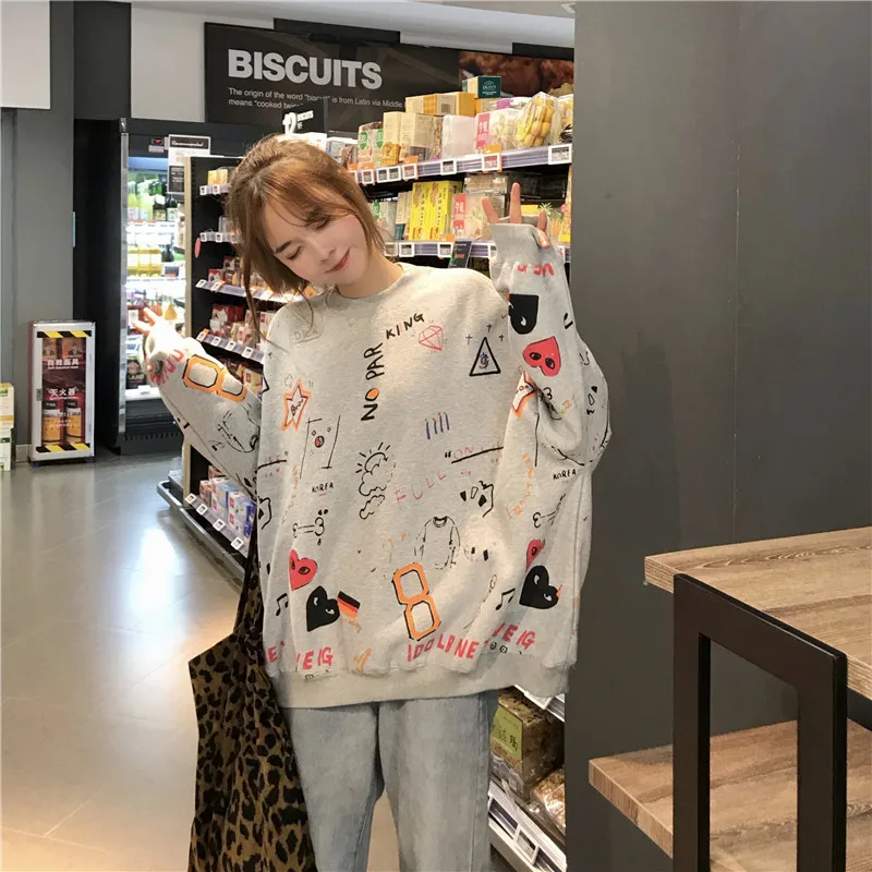 Женские кофты японский Harajuku Ulzzang граффити печатных рукав летучая мышь Толстовка