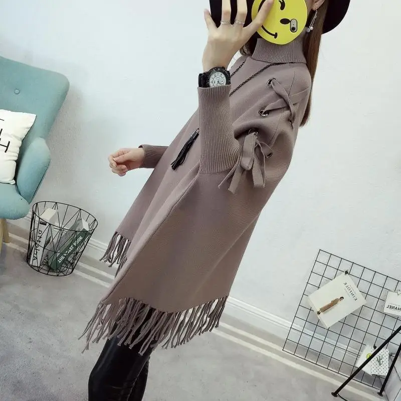 Wrap Swing Cloak Turtleneck Women Sweaters Pullovers Winter Clothes Oversized Sweater Jumper | Женская одежда