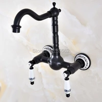 oil rubbed black bronze kitchen sink faucet wall mounted double handle bathroom basin mixer tap cold and hot lnf863