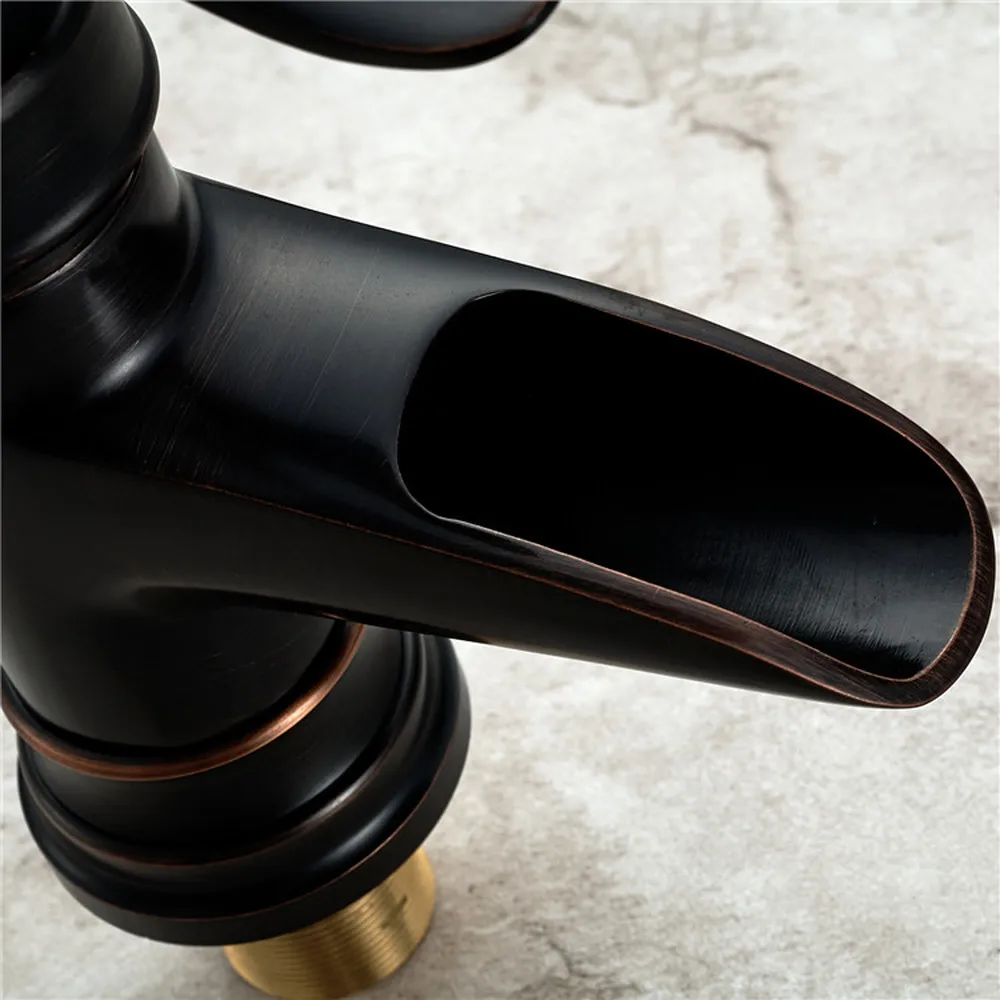 Американский Ретро черный медный кран для раковины горячей и холодной воды с