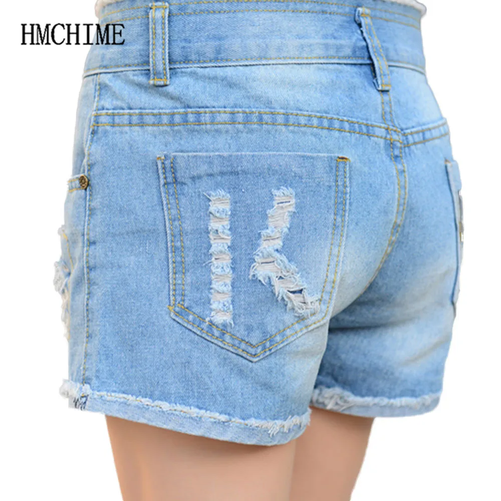 Plus Size Cowboy Denim Shorts Women Embroidery Letters Ripped Hole Bleached Female Short Jeans Zipper Fly Boyfriend G12 | Женская одежда