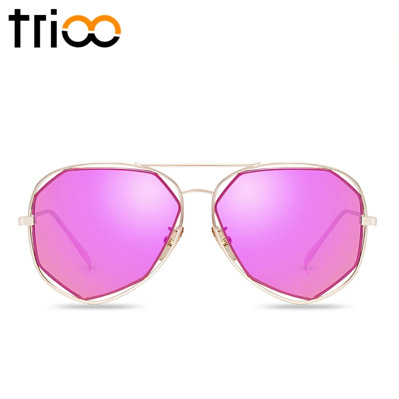 Женские солнцезащитные очки TRIOO ажурные розовые зеркальные дизайнерские для