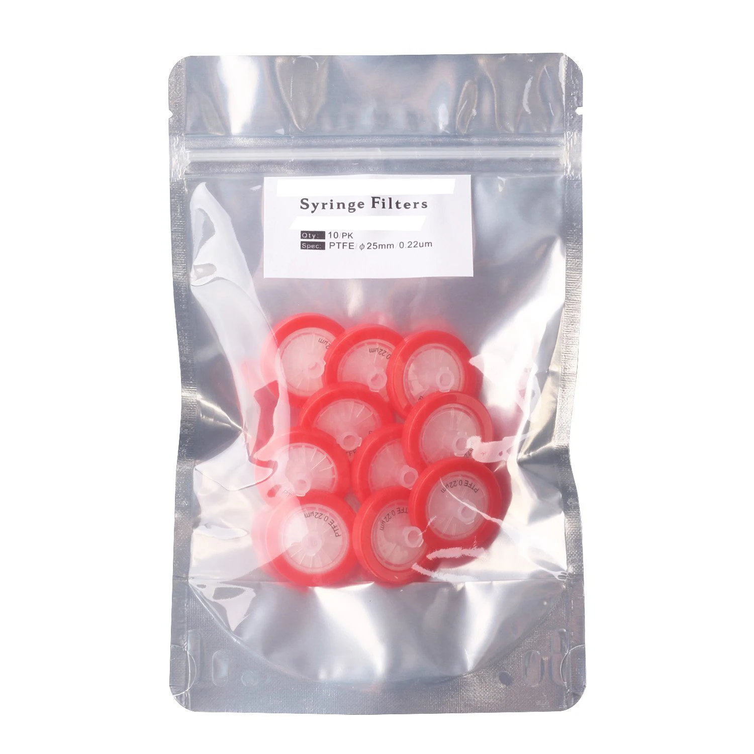 Syringe Filters PTFE Membrane 25mm Diameter 0.22um Pore Size , Non-Sterile , Hydrophilic Filter , Pack Of 10pcs