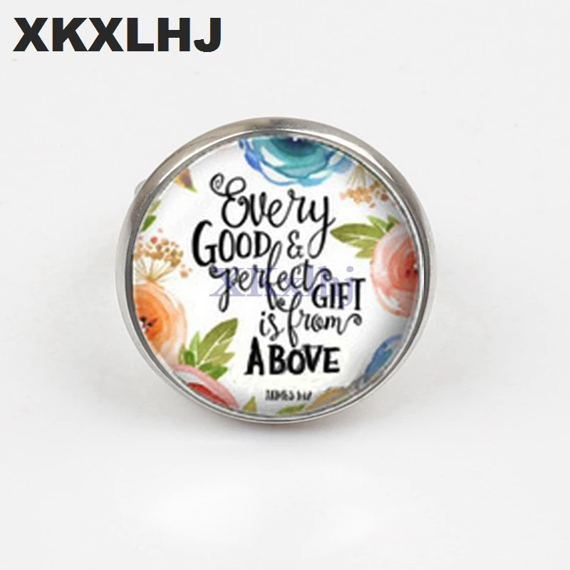 

XKXLHJ New Bible Verse Ring Art Picture Glass Dome Charms Ring Scripture Quote Jewelry Christian Gifts