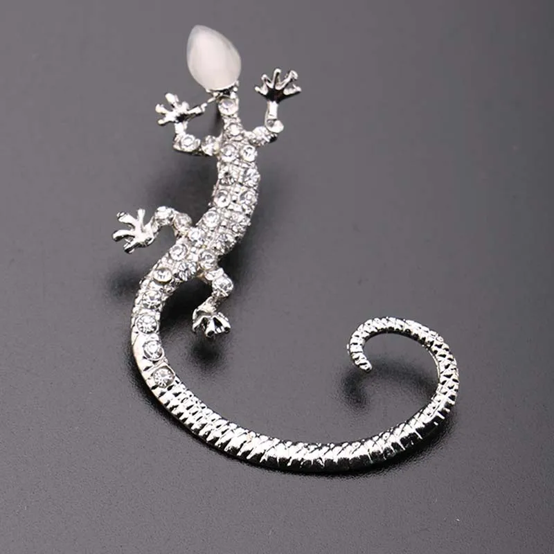 Silver 1 шт., модные хрустальные стразы, серьги-каффы, роскошные серьги-гвоздики Gecko, украшения для ушей, креативный подарок, корейский стиль - Окраска металла: Silver