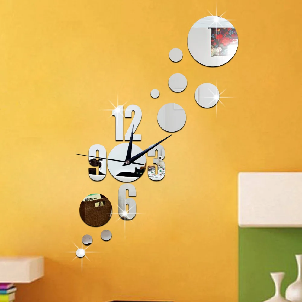 

Green 3D silent clock bedroom digital dot combination mirror clock mirror wallsticker Acrylic Home Decoration